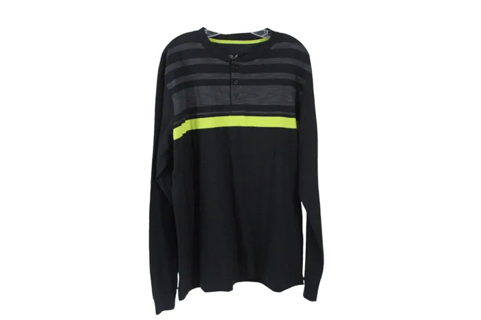 Thrilly Rings NEW Thrilly Black Green Striped Long Sleeve Shirt L