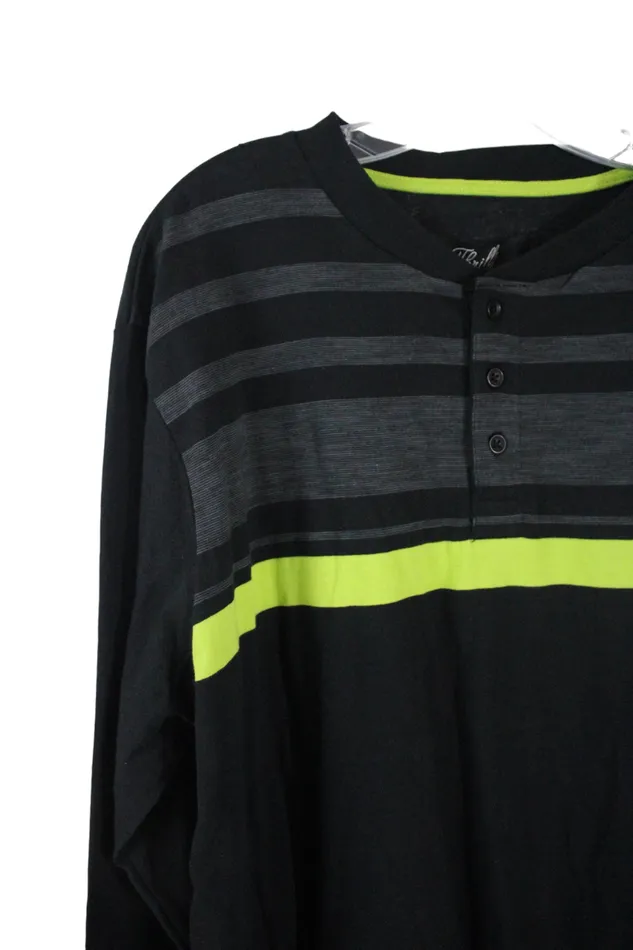 Thrilly Rings NEW Thrilly Black Green Striped Long Sleeve Shirt L