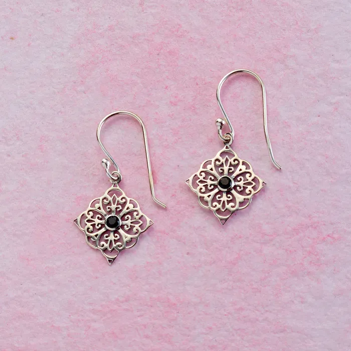 Tiger Mountain Earrings Mandala Earrings with Faceted Black Onyx