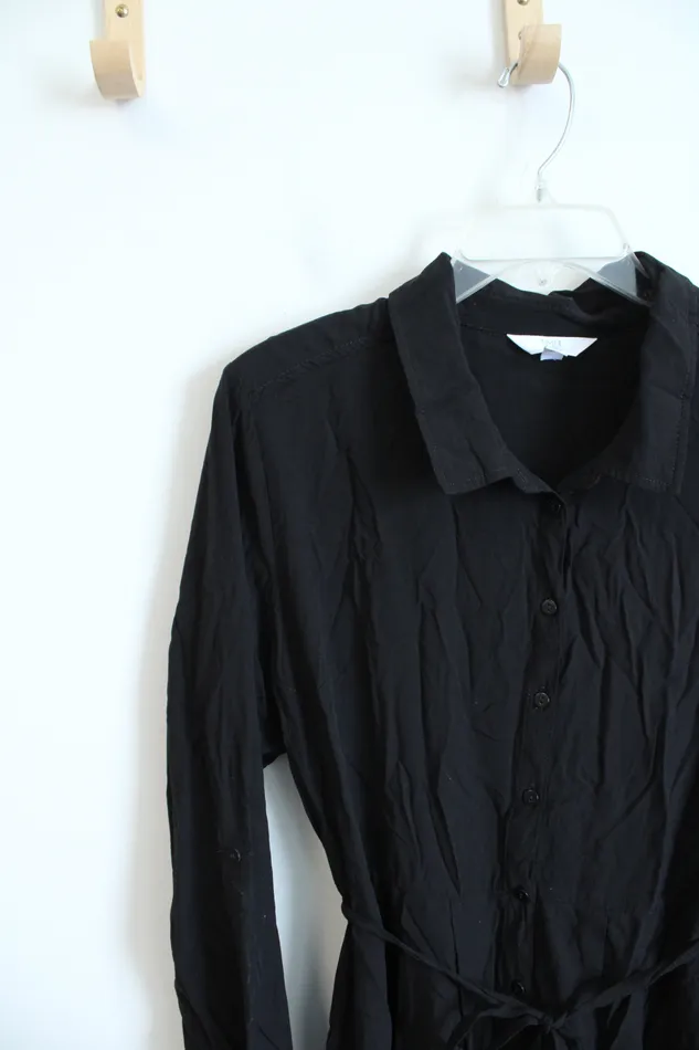 Time And Tru Black Button Down Long Sleeved Dress XL Time And Tru Necklaces