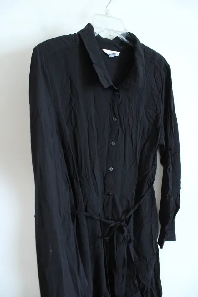 Time And Tru Black Button Down Long Sleeved Dress XL Time And Tru Necklaces