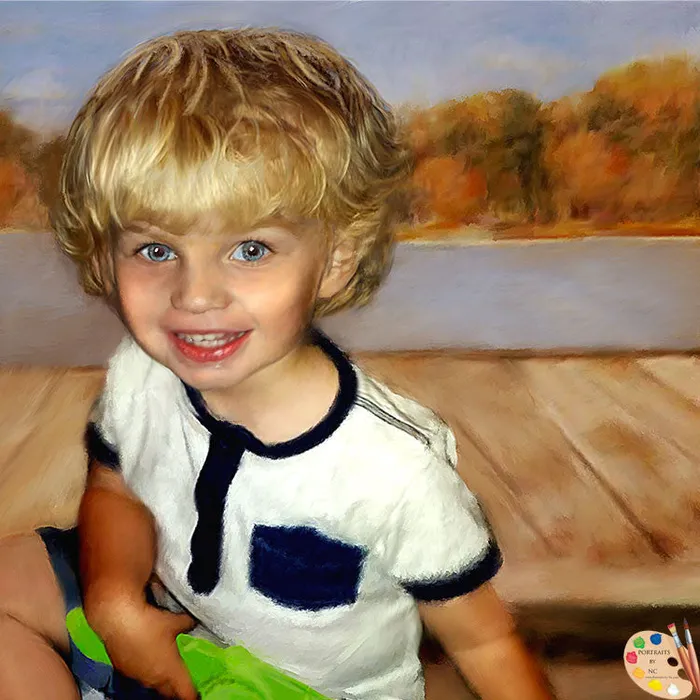 Toddler Oil Portrait Boy with Fishing Pole Portraits by NC Necklaces