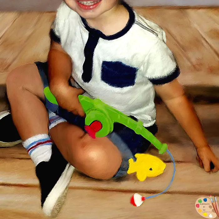 Toddler Oil Portrait Boy with Fishing Pole Portraits by NC Necklaces