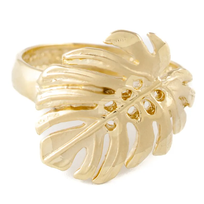 TROPICALCREATIO Rings 14Karat Gold Monstera Leaf Sanded Finish Ring