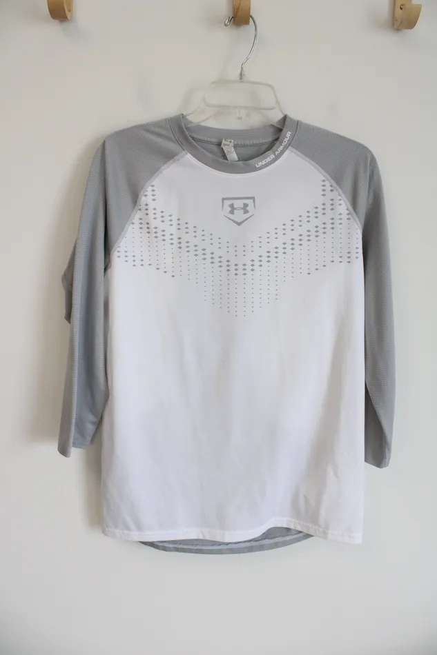 Under Armour Fitted HeatGear Gray White Baseball Shirt M Under Armour Rings