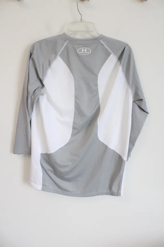 Under Armour Fitted HeatGear Gray White Baseball Shirt M Under Armour Rings