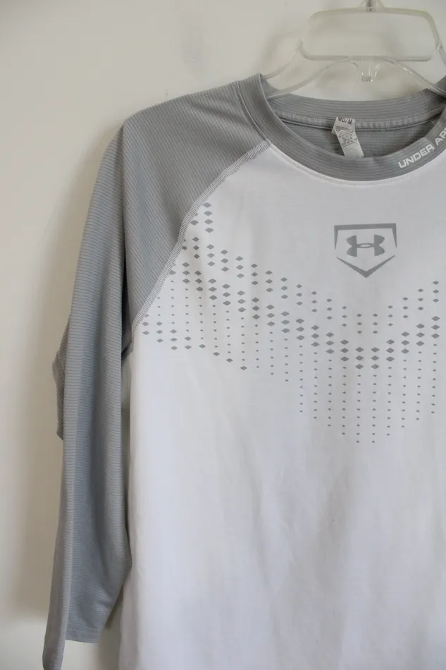 Under Armour Fitted HeatGear Gray White Baseball Shirt M Under Armour Rings