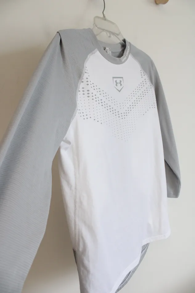 Under Armour Fitted HeatGear Gray White Baseball Shirt M Under Armour Rings