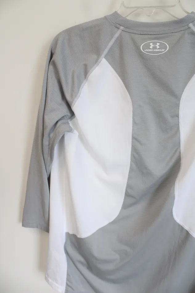 Under Armour Fitted HeatGear Gray White Baseball Shirt M Under Armour Rings