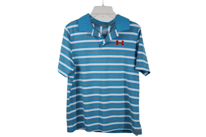 Under Armour Loose Fit HeatGear Blue Striped Shirt Youth L 1416 Under Armour Rings