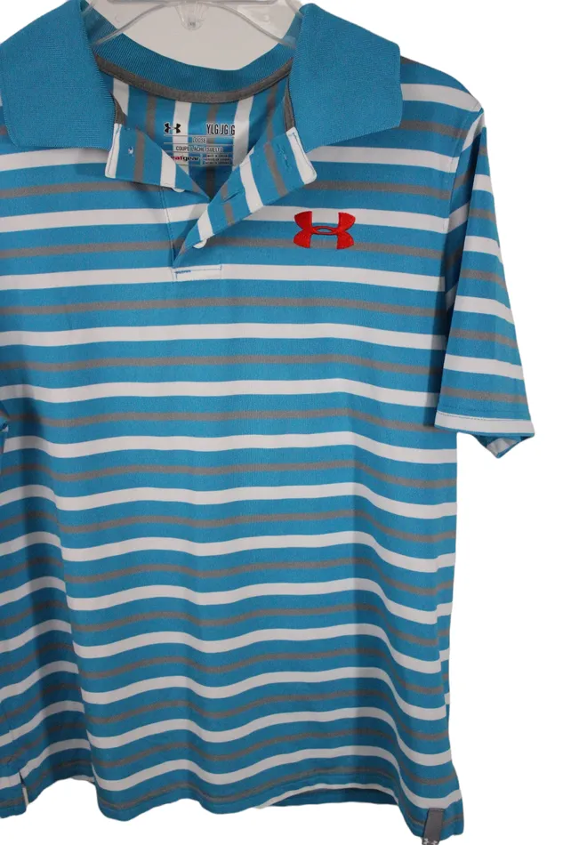 Under Armour Loose Fit HeatGear Blue Striped Shirt Youth L 1416 Under Armour Rings