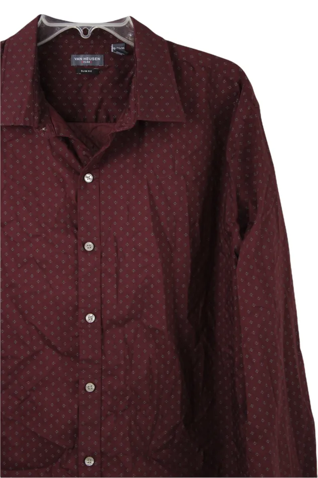 Van Heusen Earrings Van Heusen Flex Slim Fit Burgundy Patterned Button Down Shirt XL