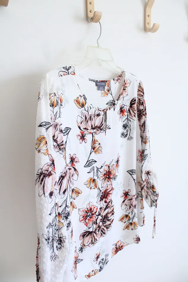 Van Heusen Rings Van Heusen Pink Red Floral White Top S Petite