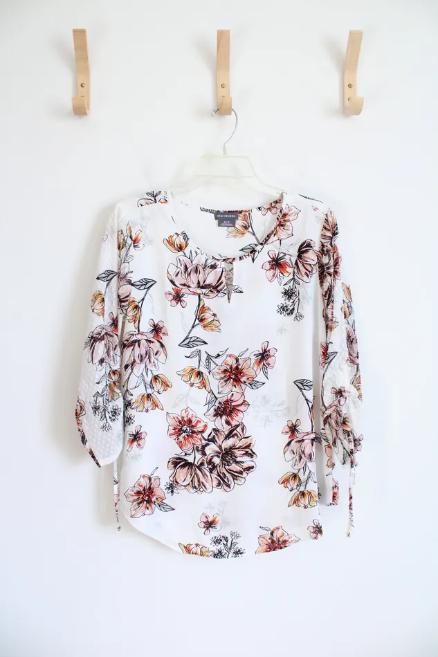 Van Heusen Rings Van Heusen Pink Red Floral White Top S Petite