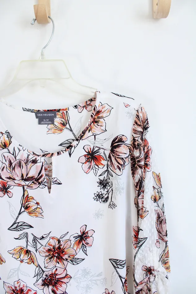 Van Heusen Rings Van Heusen Pink Red Floral White Top S Petite