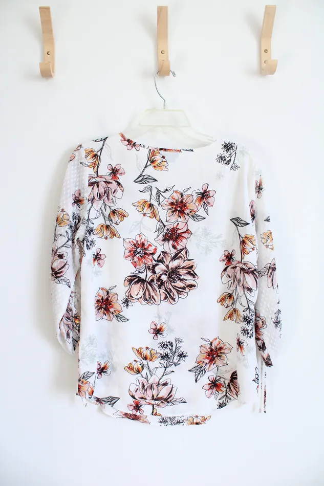 Van Heusen Rings Van Heusen Pink Red Floral White Top S Petite