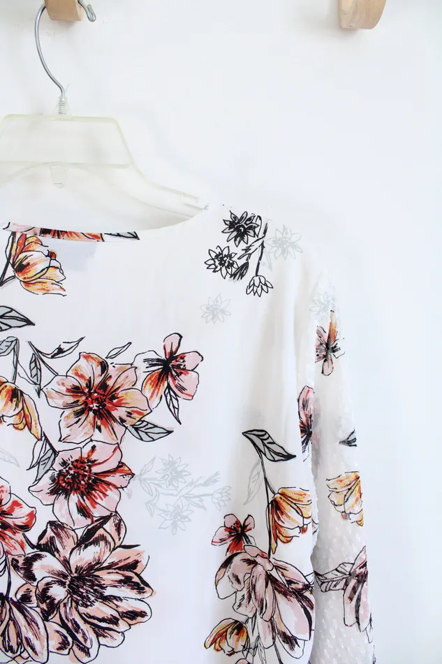 Van Heusen Rings Van Heusen Pink Red Floral White Top S Petite