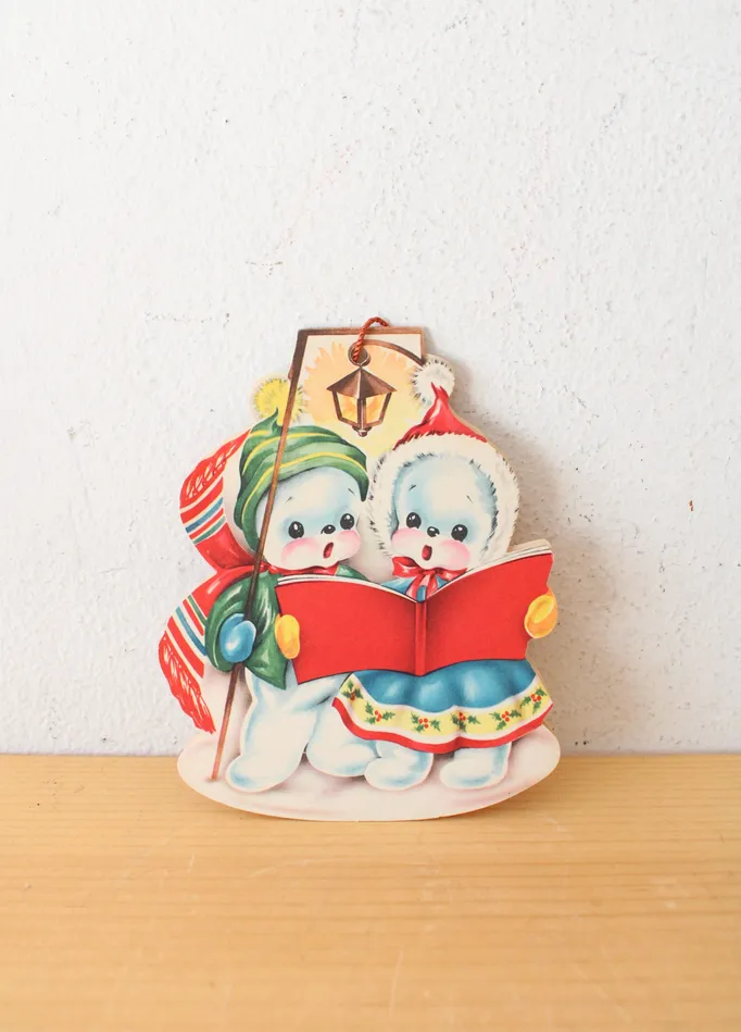 Vintage Carolers Christmas Card Ornament Jubilee Thrift Earrings