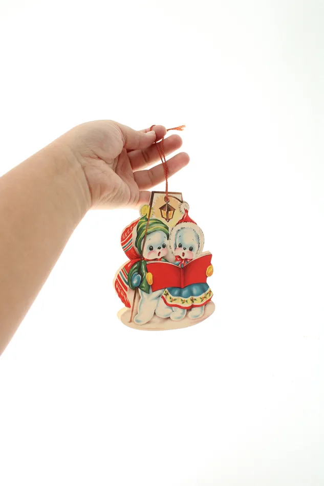 Vintage Carolers Christmas Card Ornament Jubilee Thrift Earrings