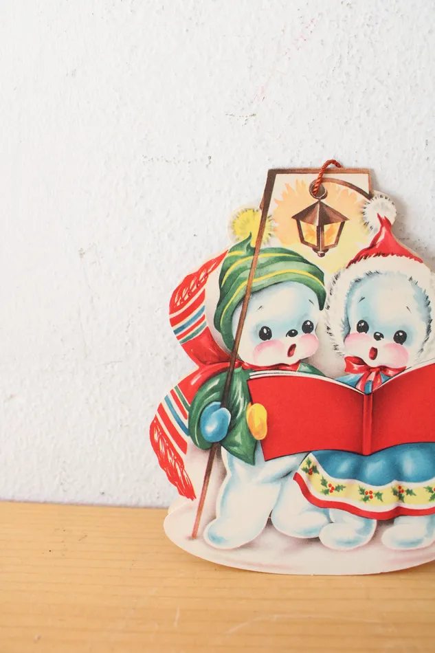 Vintage Carolers Christmas Card Ornament Jubilee Thrift Earrings