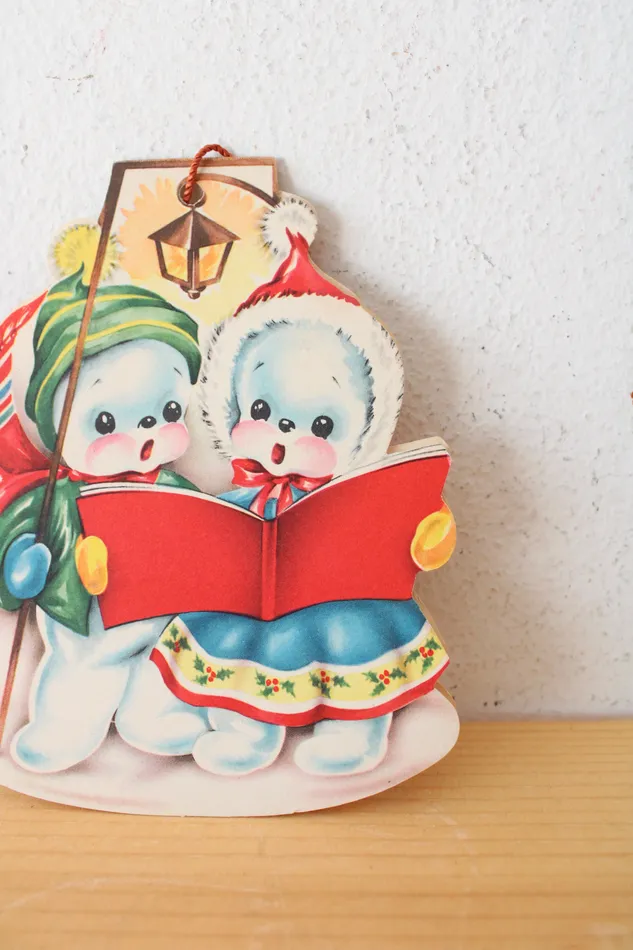 Vintage Carolers Christmas Card Ornament Jubilee Thrift Earrings