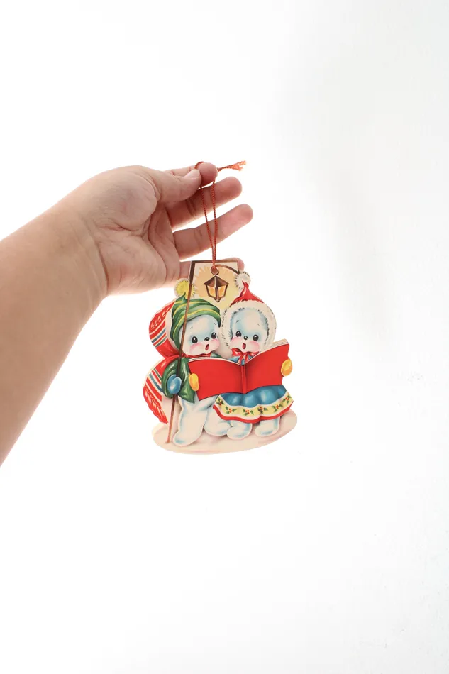 Vintage Carolers Christmas Card Ornament Jubilee Thrift Earrings