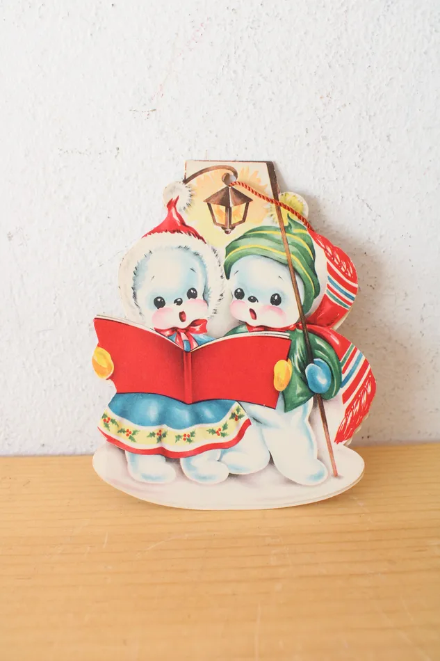Vintage Carolers Christmas Card Ornament Jubilee Thrift Earrings