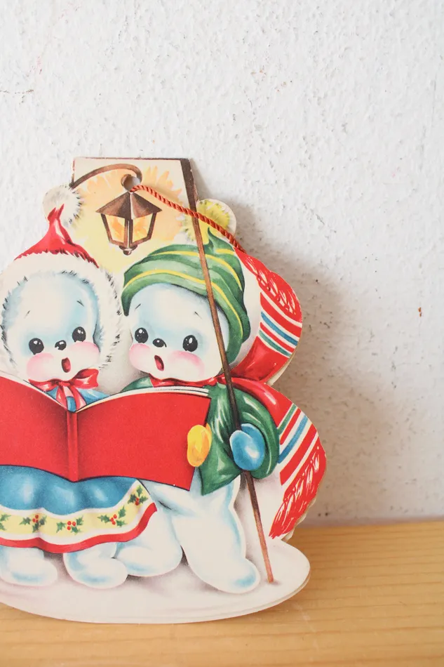 Vintage Carolers Christmas Card Ornament Jubilee Thrift Earrings