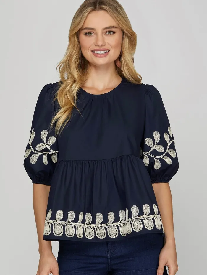 Vintage Charm PL Earrings Maisy Embroidered Poplin Top