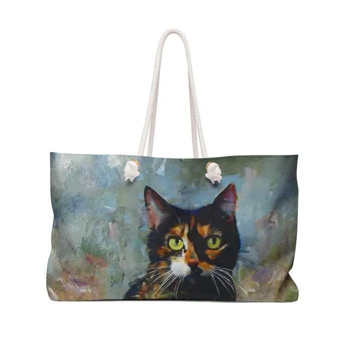Weekender Tote Bag Contemporary Cat Printify Necklaces