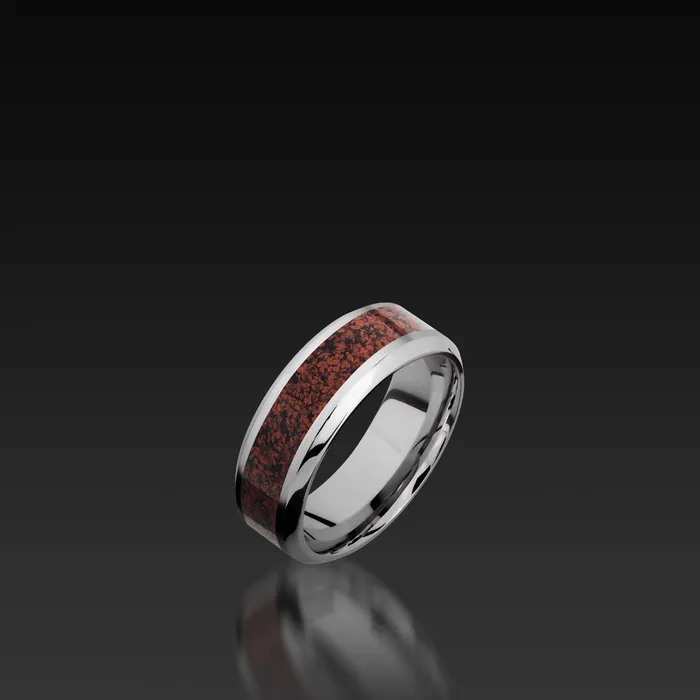 White Gold Beveled Band with Dinosaur Bone Shop John Atencio Rings