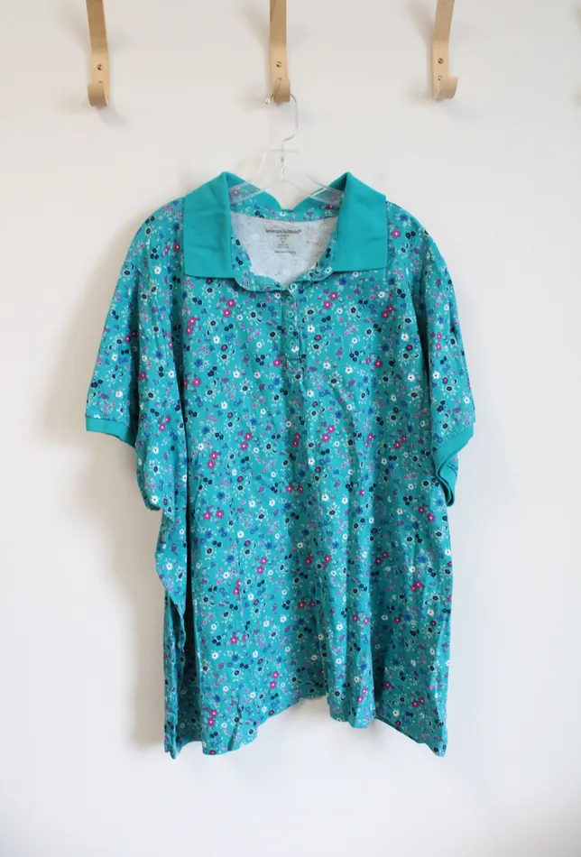 Woman Within Rings Woman Within Teal Blue Colorful Polo Shirt 4X