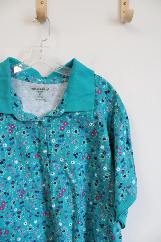 Woman Within Rings Woman Within Teal Blue Colorful Polo Shirt 4X