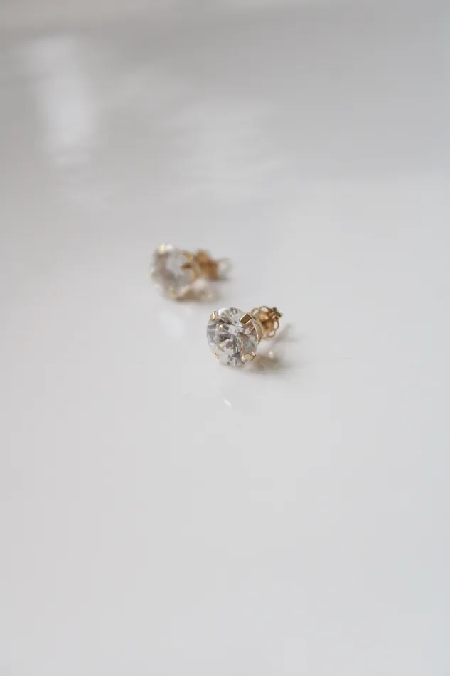 Yellow 14KT Gold Crystal Stud Earrings Jubilee Thrift Earrings
