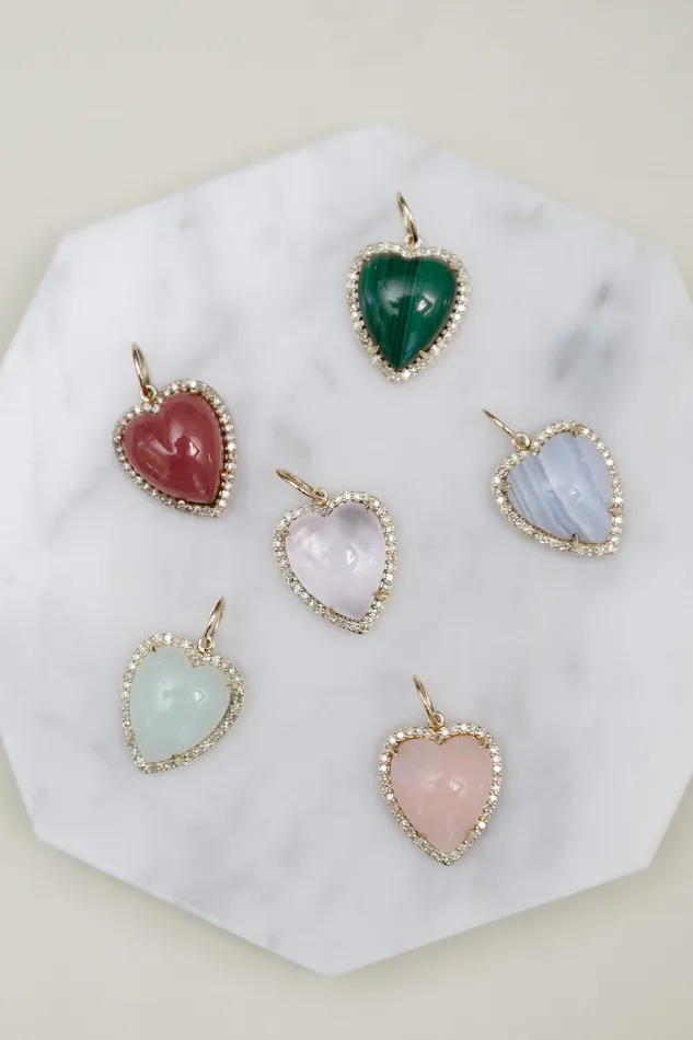 Yellow Gold Diamond and Sheer Amethyst Chubby Heart Charm RACHEL LYNN CHICAGO Necklaces