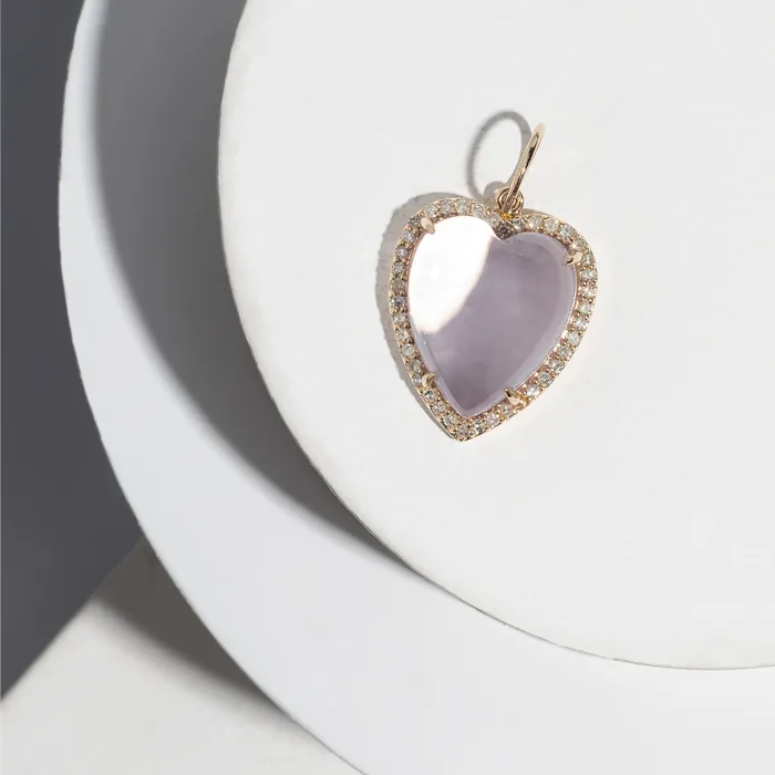 Yellow Gold Diamond and Sheer Amethyst Chubby Heart Charm RACHEL LYNN CHICAGO Necklaces