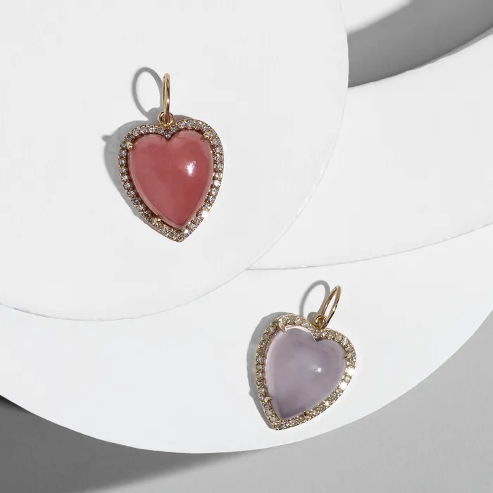 Yellow Gold Diamond and Sheer Amethyst Chubby Heart Charm RACHEL LYNN CHICAGO Necklaces