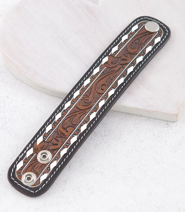YKT Bracelets WESTERN LEATHER TOOLING BRACELET COFFEE