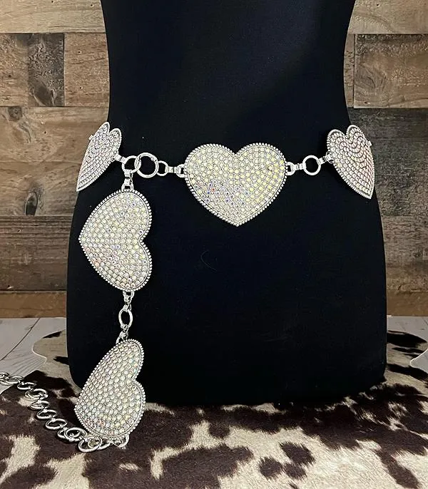 YKT Rings AB Stone Rhinestone Heart Concho Belt