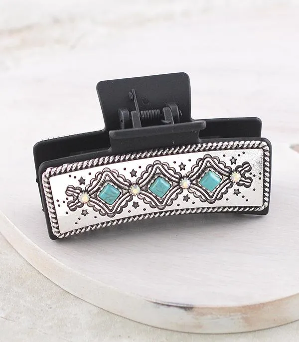 YKT WESTERN THREE STONE BLACK HAIR CLAW CLIP Rings