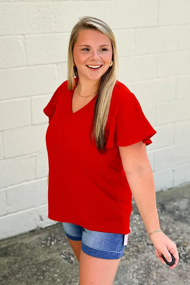 Zenana Earrings In Your Dreams Flutter Sleeve Top Tomato