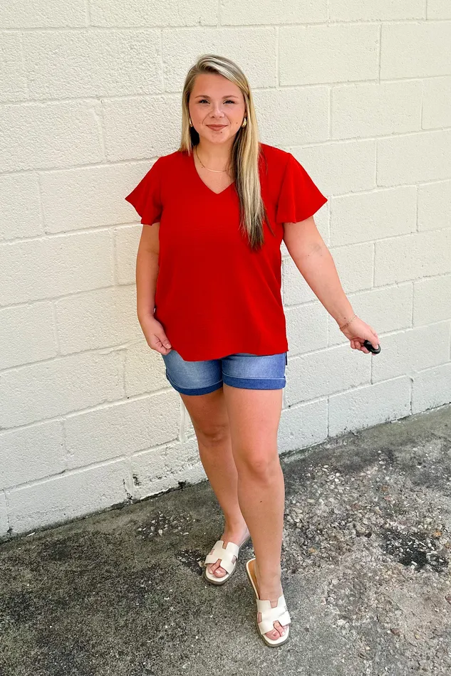 Zenana Earrings In Your Dreams Flutter Sleeve Top Tomato