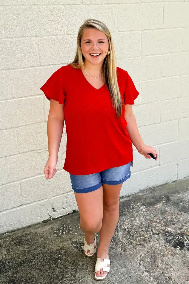 Zenana Earrings In Your Dreams Flutter Sleeve Top Tomato