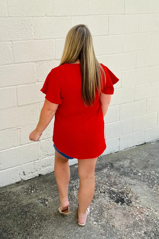 Zenana Earrings In Your Dreams Flutter Sleeve Top Tomato