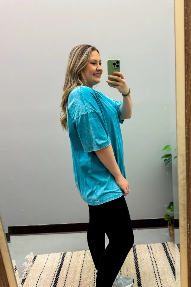 Zenana Necklaces What You Are Oversized Acid Wash Top Teal