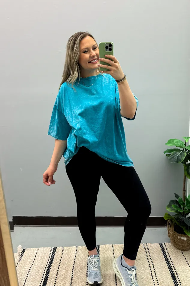 Zenana Necklaces What You Are Oversized Acid Wash Top Teal