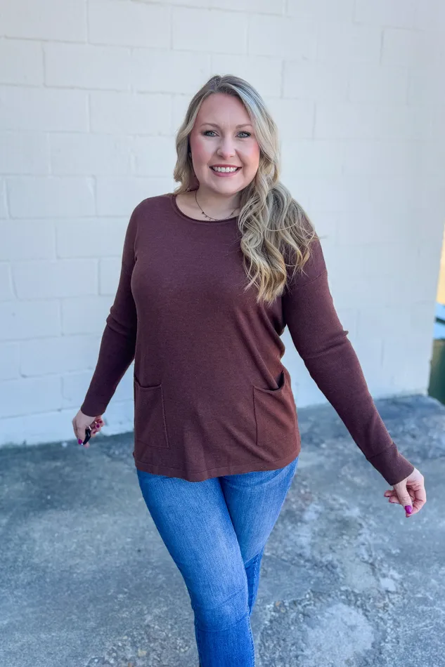 Zenana Renee Pullover Pocket Top Mahogany Earrings