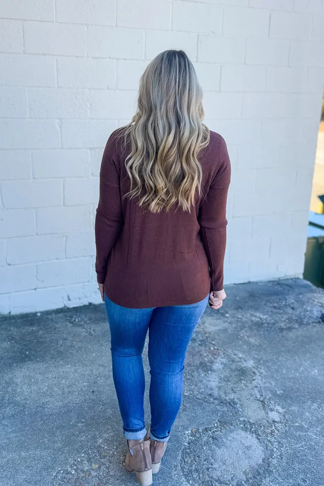 Zenana Renee Pullover Pocket Top Mahogany Earrings